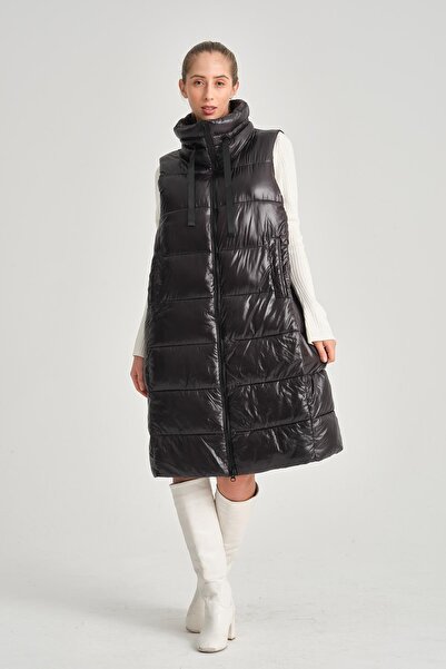 della moor Women's Black Shiny Stand Collar Vest