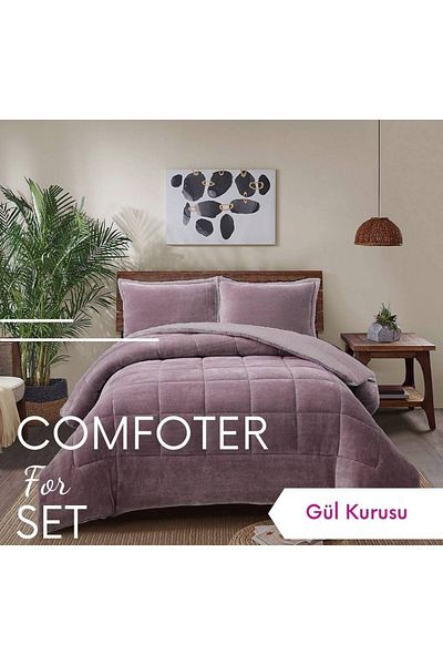 Sudemhome Dried Rose Double Lamb Feather Quilt Set