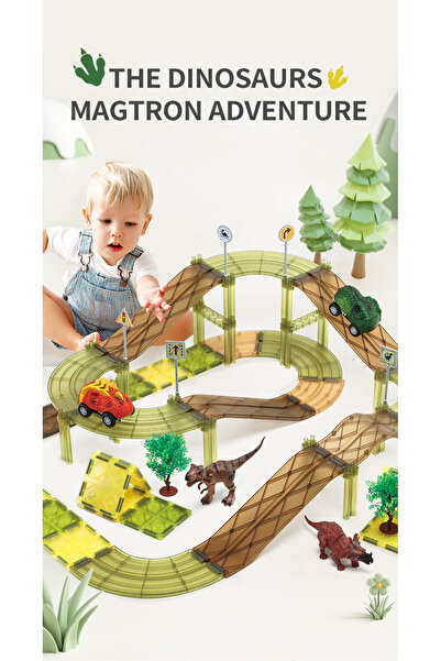 OGGİA Racing Car 80 Parçalı Premium Manyetik Oyuncak Seti (2 ARABA, ORMAN TEMALI) | Steam, Eğitici Bloklar