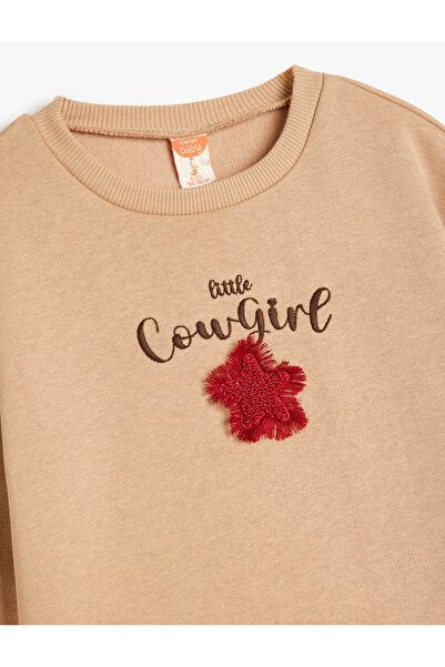 Koton Памучен суичър с дълъг ръкав - кръгло деколте с апликиран детайл