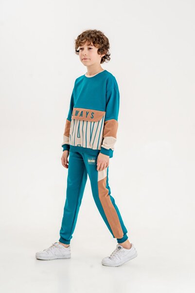 Mışıl Kids Комплект верхнього одягу для хлопчиків з капюшоном з принтом та кишенями-кенгуру з вирізом на горловині