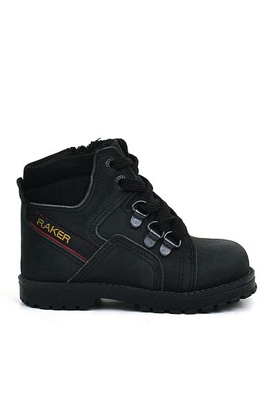 Rakerplus Genuine Leather Black Fur Zippered Baby Boots