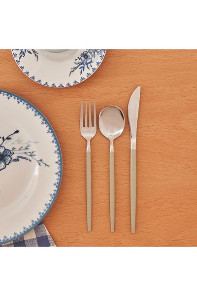 Bella Maison Siena 18 Pieces - Green Sweet Fork Spoon Knife Set for 6 Persons
