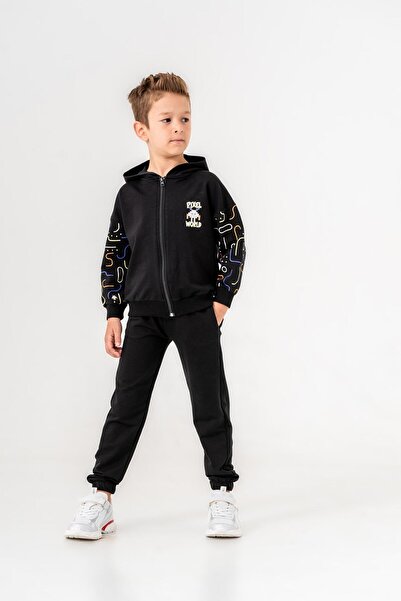 Mışıl Kids Σετ φόρμας Pixel World για αγόρια - Hoodie, μανίκια με στάμπα