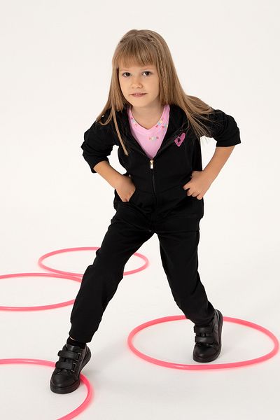 U.S. Polo Assn. Girl's Black Zippered Basic Sweatshirt 50296390 -Vr046