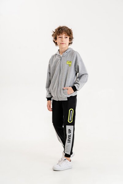 Mışıl Kids Boy's Tracksuit Set - Hooded and Printed Sweatshirt Bottom and Top