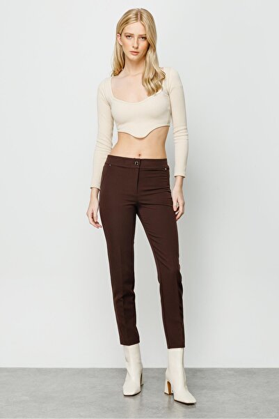 Moda İlgi Modailgi Yan Cep Dar Paça Pantolon Kahve