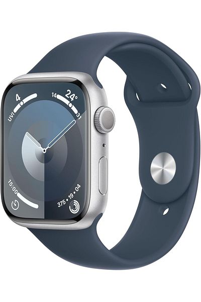 Apple WATCH SERIES 9 GPS 45MM SILVER ALUMINIUM CASE WITH STORM BLUE SPORT BAND - M/L