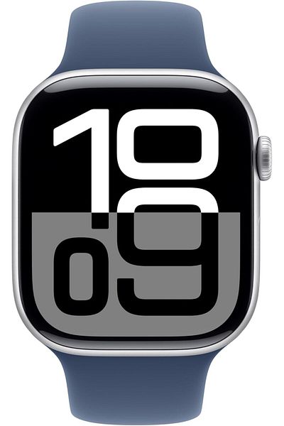 Apple WATCH SERIES 10 GPS 46MM SILVER ALUMINIUM CASE WITH DENIM SPORT BAND - M/L