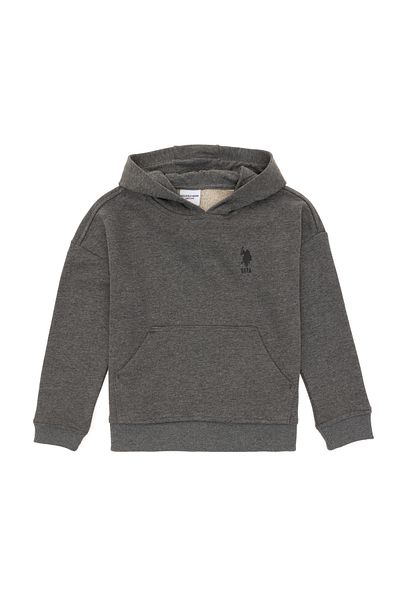 U.S. Polo Assn. Boy's Hooded Basic Sweatshirt - Anthracite Melange 50298269 -Vr081