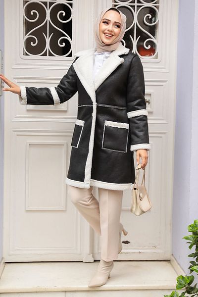 Neva Style Șapcă Hijab din piele de căprioară neagră - 61412S