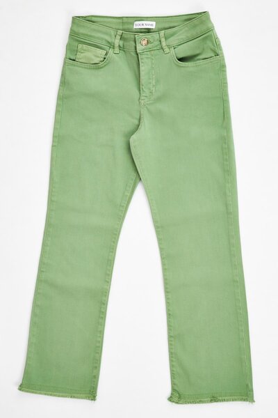 YOUR NAME Pis Paço, talie joasă, scurtă, evazată, verde, blugi pentru femei