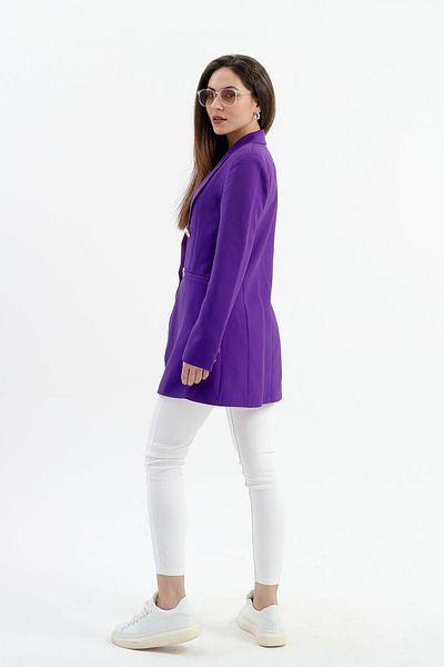 VAPUR TEKSTİL Purple Atlas Fabric - Blazer Jacket with Padded Shoulders and Snaps