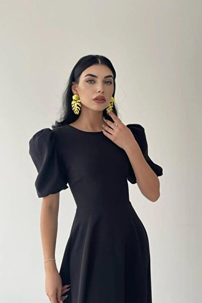 CrazyShopping Γυναικείο φόρεμα Midi Crepe με φερμουάρ με μανίκια καρπούζι