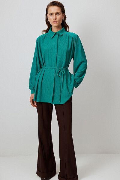Touché Privé Bi̇ye Belted Textured Shirt