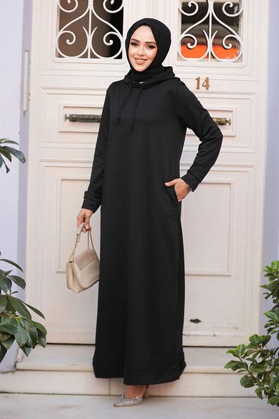 Neva Style Rochie Hijab neagră cu glugă 50421S