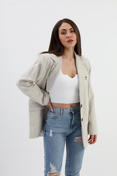VAPUR TEKSTİL Blazer Jacket Ριγέ Atlas Ύφασμα - Μπεζ