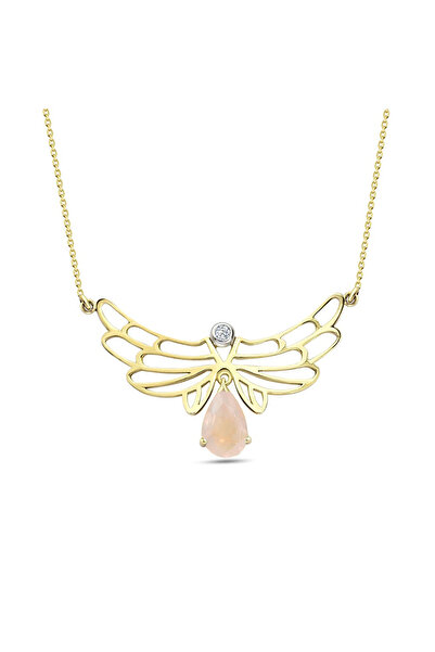 Ariş Rose Quartz Taşlı Ve Pırlantalı Bereketin Kanatları Kolyesi