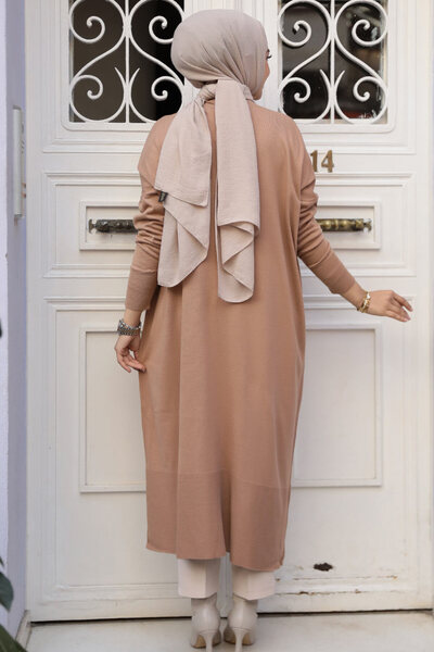 Neva Style Hijab Knitwear Cardigan - Buttoned, Biscuit 30582Bs