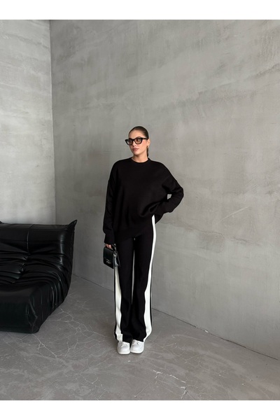 Laluvia Fekete Helga nadrág csíkos kötöttáru szett