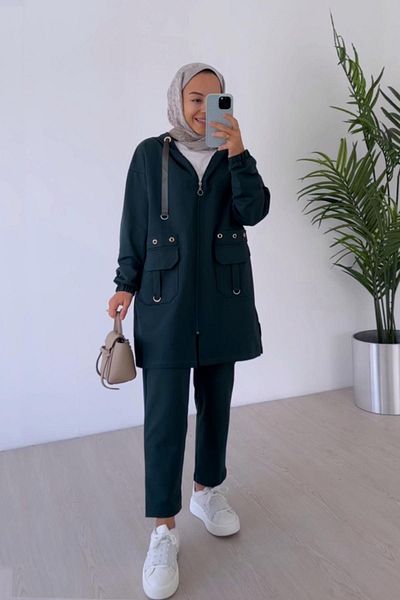 Ka Hijab Emerald Eyelet Detailed Hooded Two Thread Set