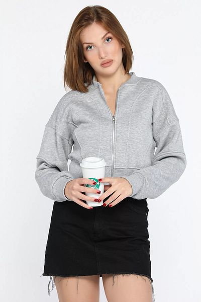 GÜLSELİ Γκρι φούτερ Crop Top με φερμουάρ