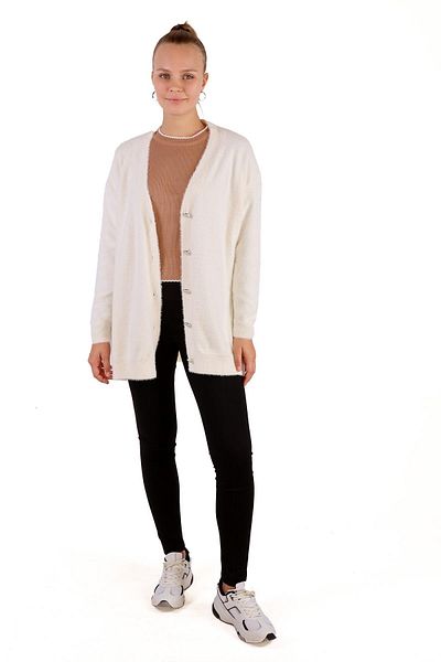 Rays 24153 Model Stone Color Cardigan with Beard and Button Detail