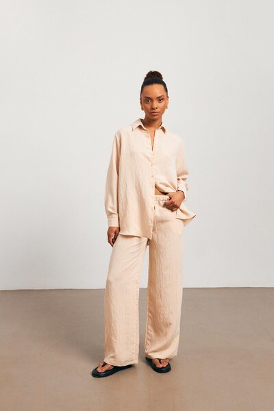 YOUR NAME Kameno boje Prugasto Široke nogavice ženske pantalone - elastični s...