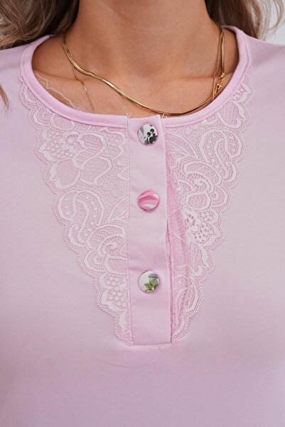 Mecit Pijama Σετ γυναικείες πιτζάμες με μακρυμάνικο Guipure - 75% βαμβάκι, 20% βισκόζη, 5% λύκρα