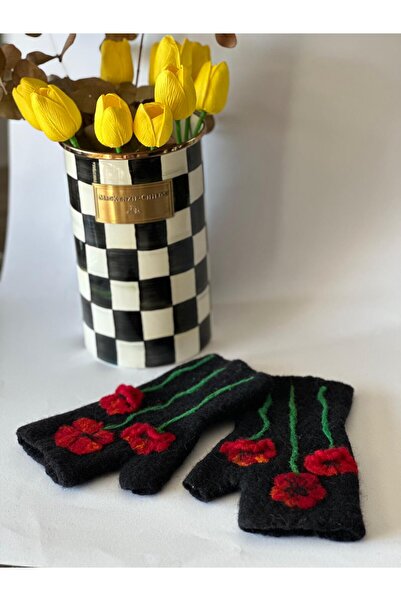 Seda Home Art Keçe Eldiven Gelincik Model Özel Tasarım Tamamı Elde İşleme