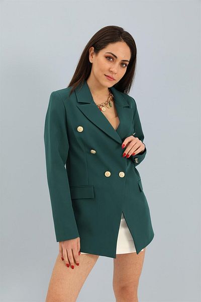 VAPUR TEKSTİL Jachetă Blazer Atlas Fabric cu buzunare Flannel - Smarald