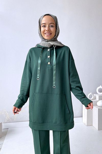 Ka Hijab Snap Detail Wide Leg Set - Emerald Green