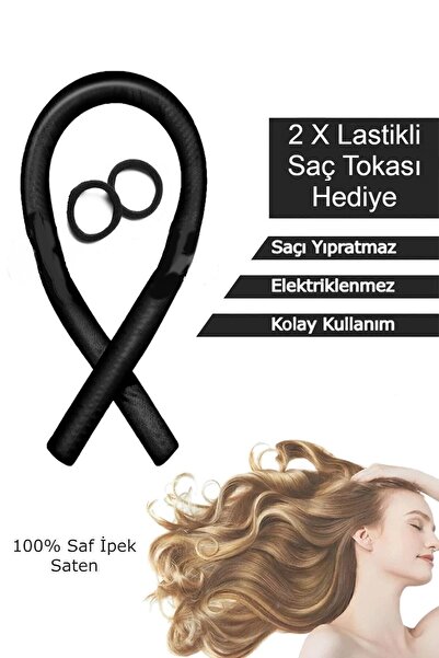 Deko Dekor Set de coafat fără căldură Set de ondulatori de păr din satin negr...