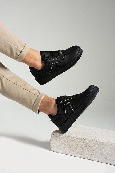 L.A Polo 011 Black Color Black Sole Lace Up Casual Men's Sports Shoes