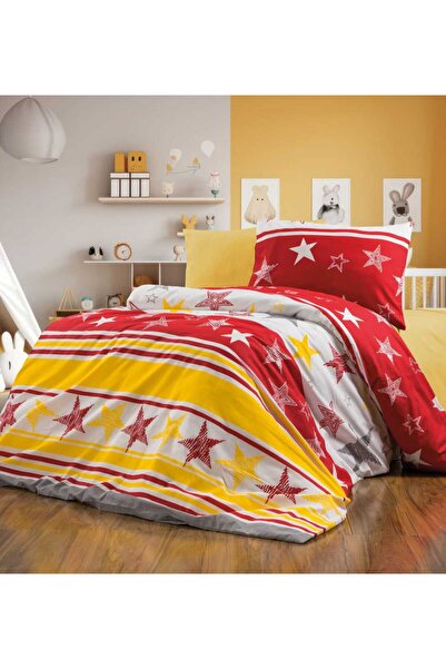 Gasel Home Yellow Red Fan Single Duvet Cover Set (Sheet with Elastic)