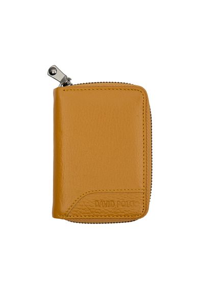 PiyasaSepeti Genuine Leather Zippered Mustard Unisex Wallet Card Holder