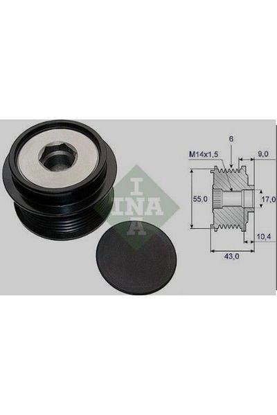 İna Toyota Corolla Avensis Auris 1.6-1.8 Rav 4 2.0 6 Channel Denso - Lower Bearing Pulley
