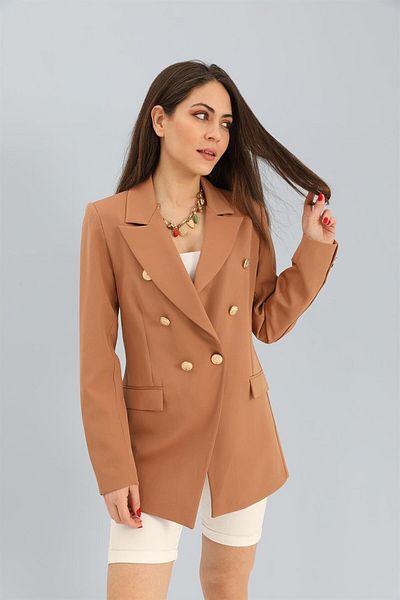 VAPUR TEKSTİL Camel Atlas Fabric - Fleto Pocket Blazer Jacket