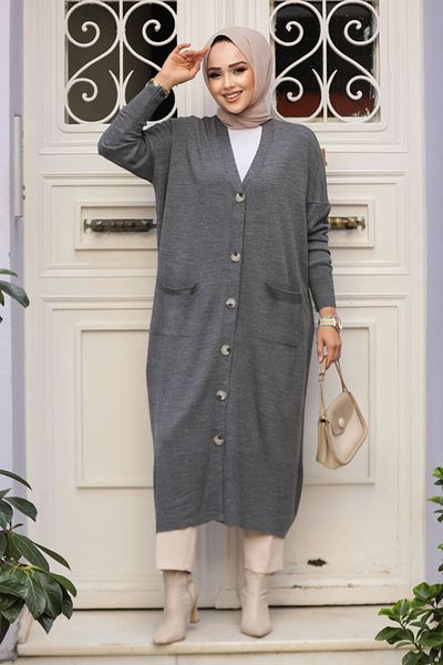 Neva Style سترة محبوكة مدخنة - بأزرار، 30582FU
