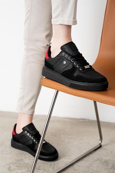 L.A Polo Suede Detailed Black Red Color Men's Casual Sneakers