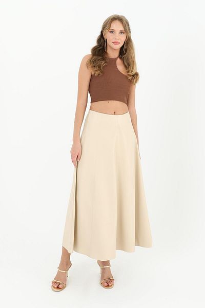 Puane Leather Bell Skirt with Stitching Detail