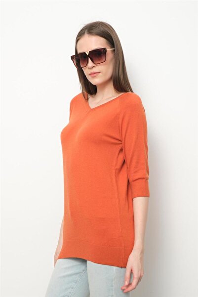 Clothes Fast Women's Orange Raglan-Sleeve V-Neck Sweater