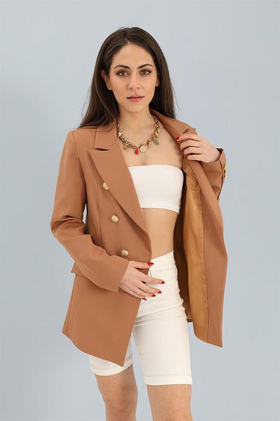 VAPUR TEKSTİL Camel Atlas Fabric - Fleto Pocket Blazer Jacket