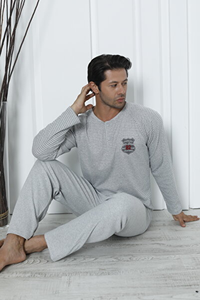 Wordex Σετ ανδρικών πιτζάμες για το σπίτι FLKM 5003 Interlock Χοντρό χειμερινό ριγέ