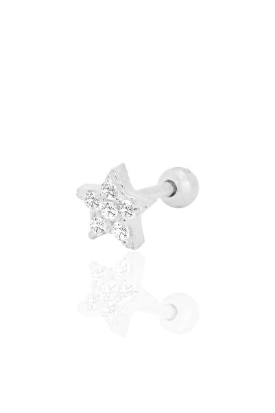 Söğütlü Silver Gümüş rodyumlu zirkon taşlı yıldız Tragus helix Piercing küpe SGTL12422RODAJ