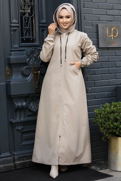 Neva Style Șapcă Hijab Bej cu Glugă - 62091BEIG