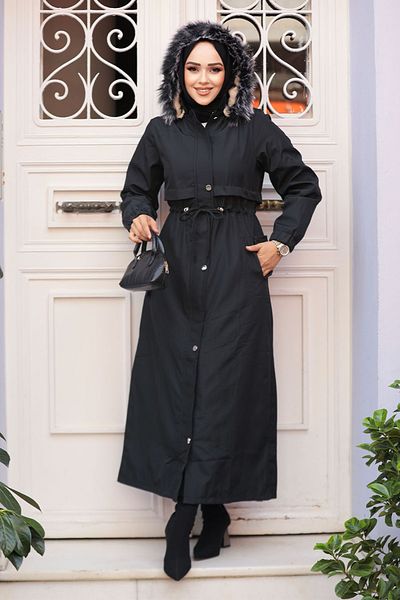 Neva Style Parka Hijab cu blană neagră - 90281S
