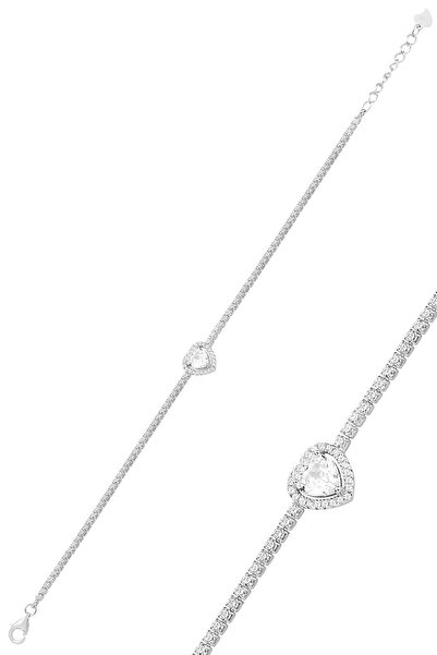 Söğütlü Silver Gümüş beyaz altın rodyumlu zirkon taşlı pırlanta montürlü love...