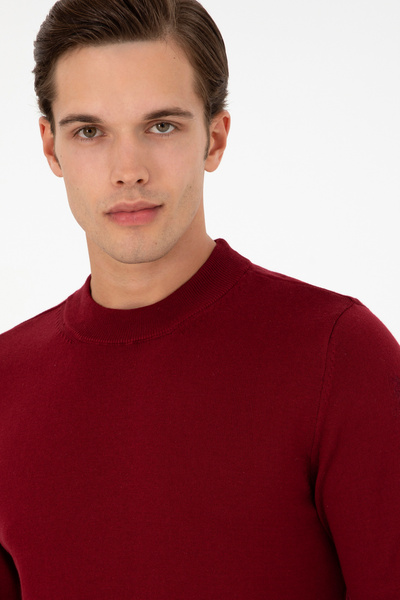 U.S. Polo Assn. Men's Slim Fit Quarter Turtleneck Burgundy Basic Knitwear Sweater 50298201-Vr014