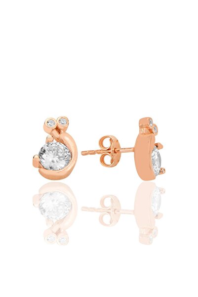 Söğütlü Silver Gümüş rose zirkon taşlı doğanın ışıltısı salyangoz küpe SGTL12...